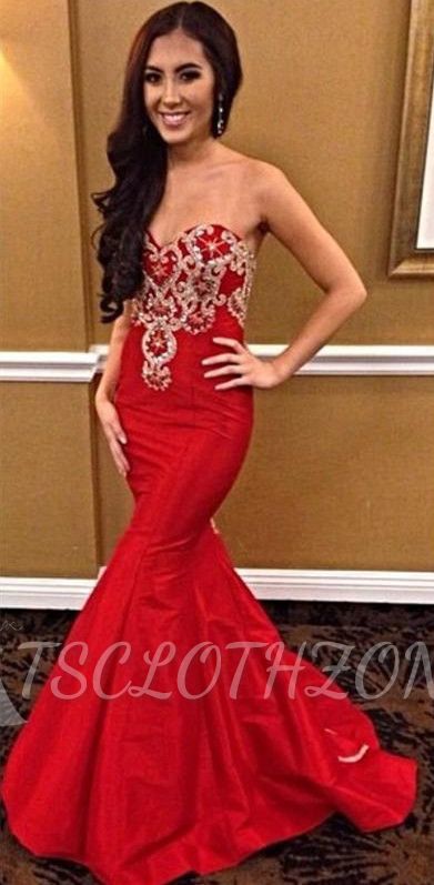 Bright Red Sweetheart 2022 Prom Dresses Mermaid Strapless Popular New Evening Dress