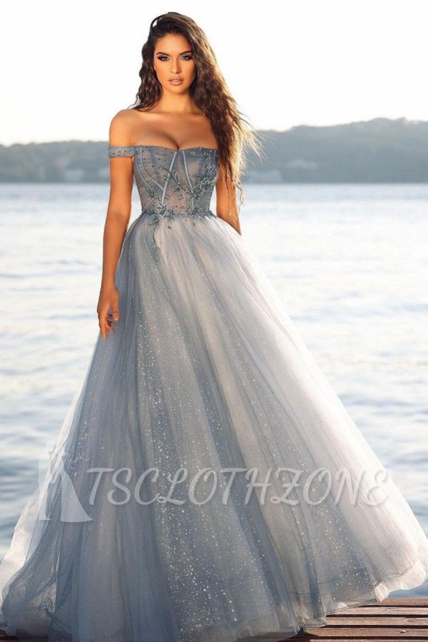 Off-the-shoulder A-line tulle lace Prom Dress