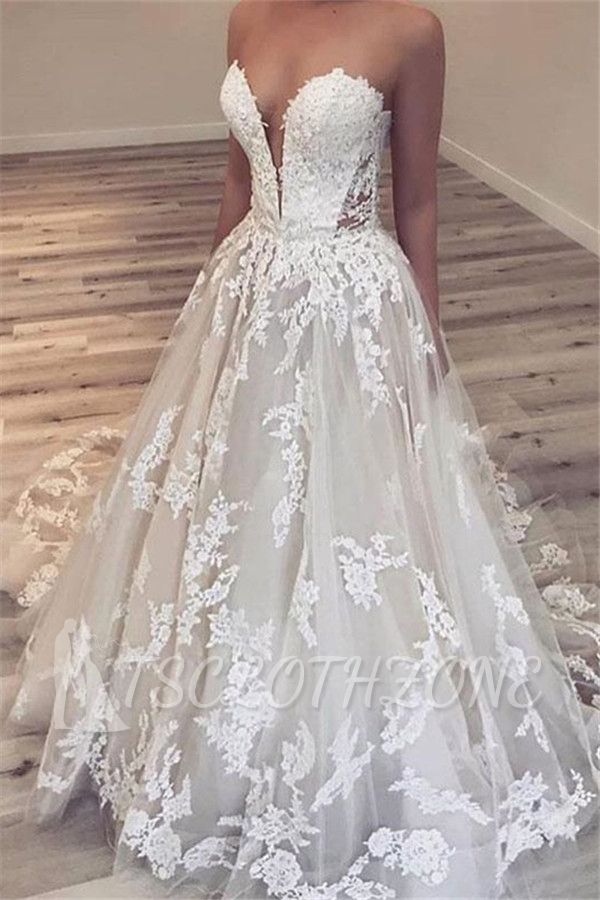 Schöne Brautkleider Bodenlang | Spitze Hochzeitskleider A-Linie