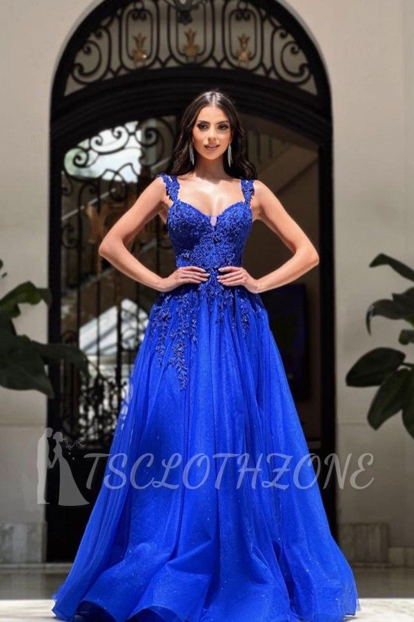 King Blue Long Prom Dresses Cheap | Lace prom dresses