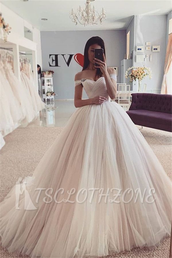 Off-the-Shoulder Tulle Ball Gown Wedding Dress| Puffy A-line Chic Bridal Dresses