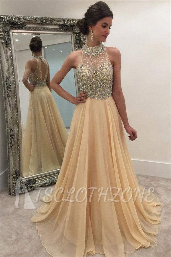 Sparkly Crystals Prom Dresses 2022 Long Chiffon Hater Evening Gowns