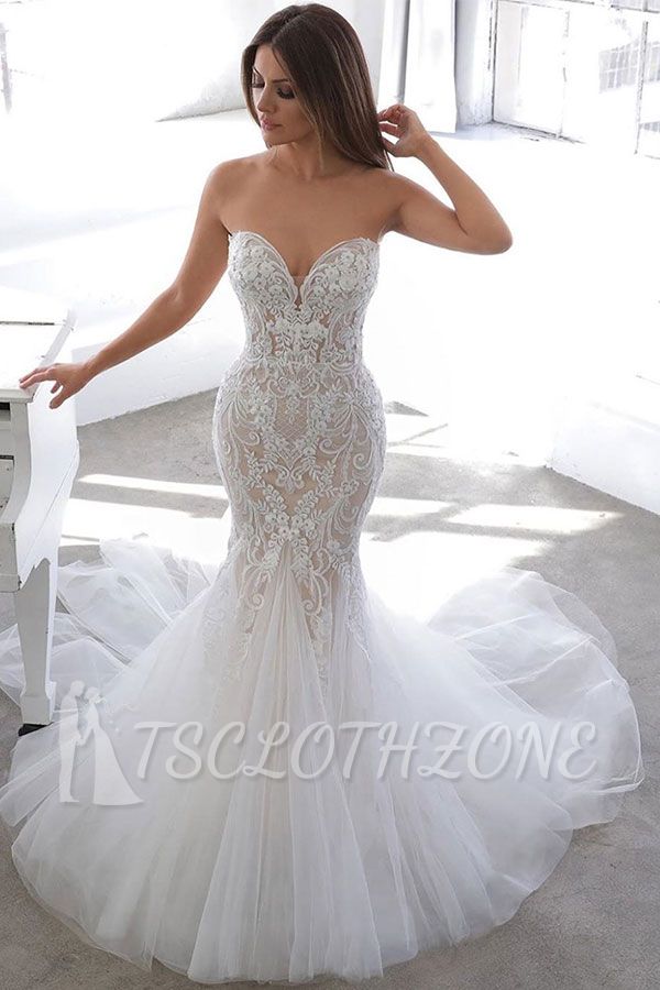 Simple Summer style White Sweetheart Mermaid Lace Wedding Dress Online