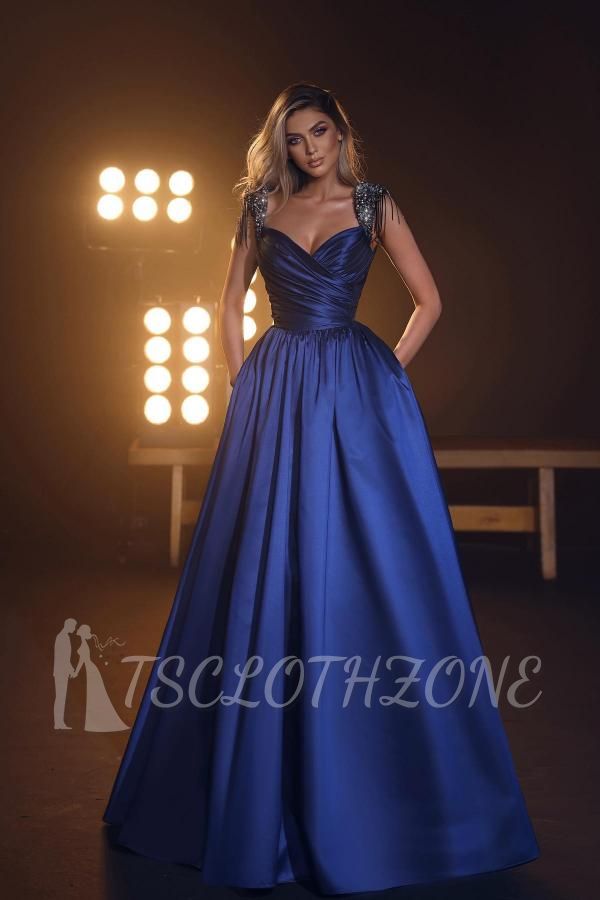 King Blue Evening Dresses Long Cheap | Simple prom dresses glitter