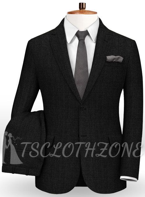 Schwarzer Anzug aus Nadelwolle ｜ Zweiteiliger Anzug