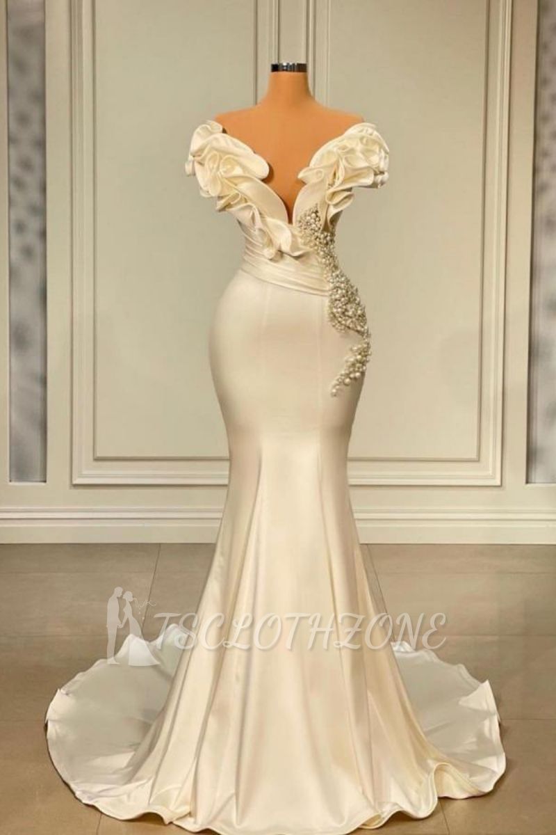 Chic Sleeveless Mermaid Prom Dress Ruffle Sleeve Satin Slim Fit Party Dress