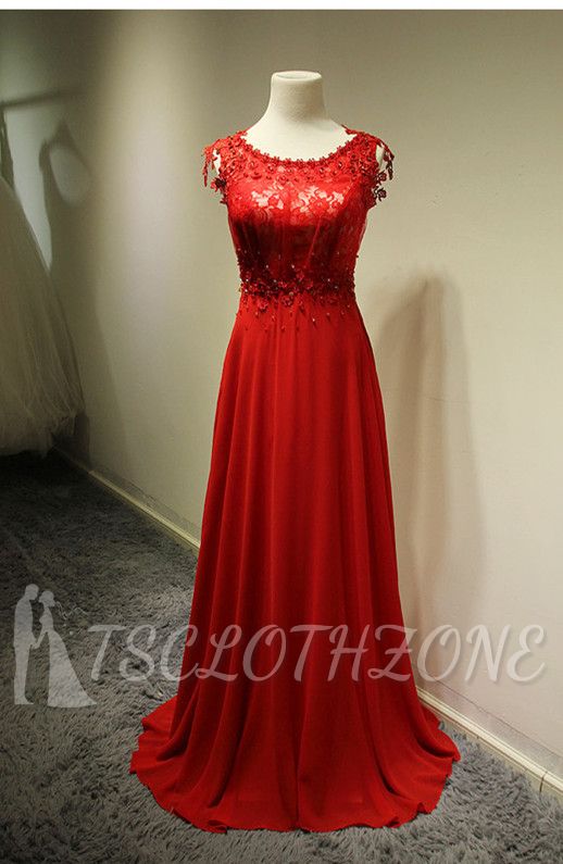 Red Elegant Lace 2022 Evening Dresses Sweep Train Zipper Beading Prom Gowns