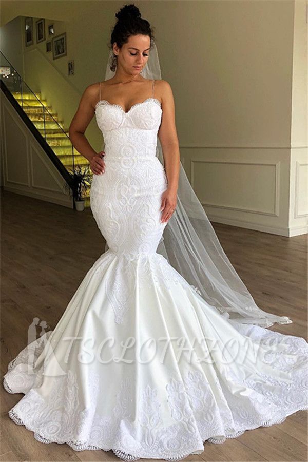 Gorgeous Mermaid Spaghetti Straps Sleeveless Lace Wedding Dresses