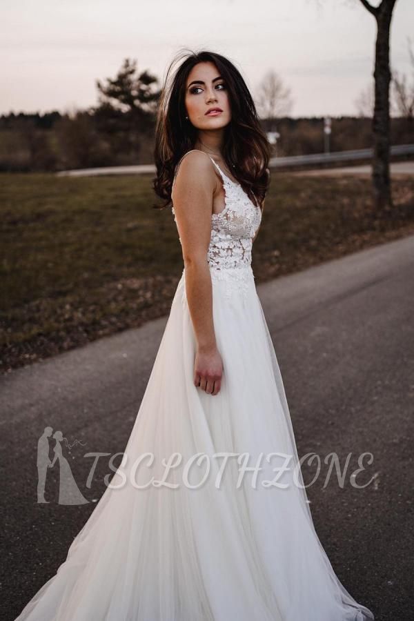Sleeveless Simple Wedding Dress Tulle Aline Maxi Dress For Bride