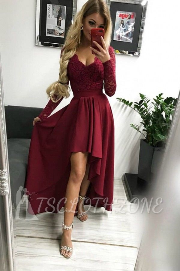 Sexy Long Sleeves Hi-Lo Abendkleid V-Ausschnitt Langes Abendkleid
