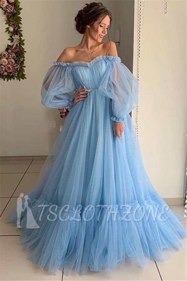 Gorgeous Off-The-Shoulder Long-Sleeves Sheer-Tulle A-Line Prom Dress