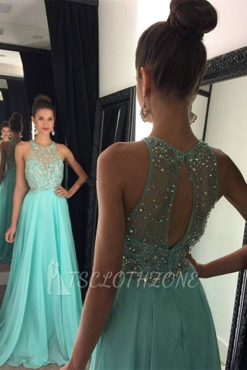 A-Line Crystal Halter 2022 Prom Dress Latest Beading Long Party Dresses