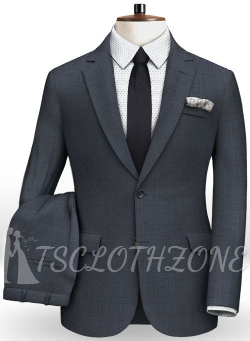 Blue two-piece wool blend notched lapel suit