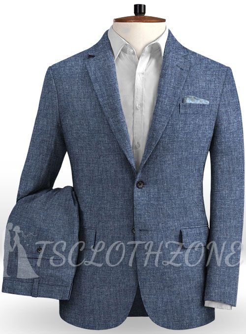 Exquisiter und luxuriöser blauer Leinenanzug ｜ Ein Anzug mit voller Persönlichkeit
