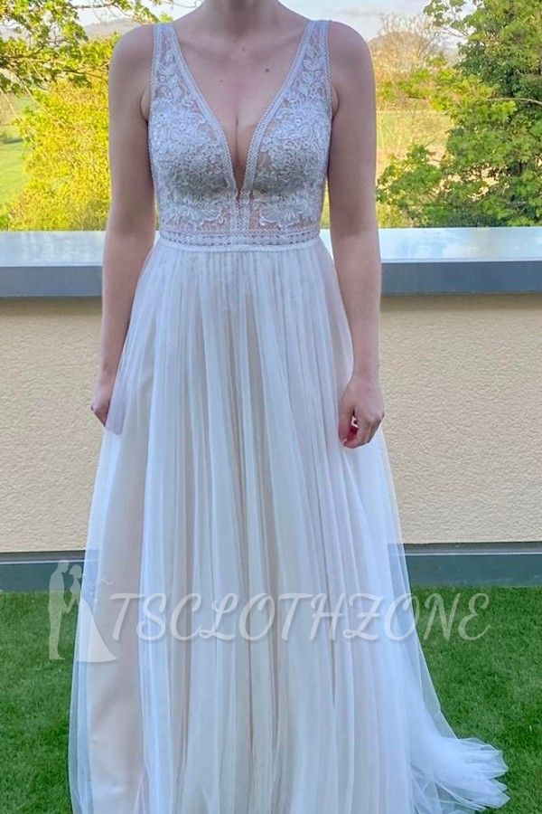Designer A-Line V-Neck Sling Lace Wedding Dress | Boho wedding dresses cheap