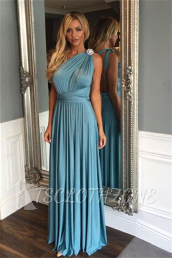Modest A-line One Shoulder Long Evening Gowns Crystals Sleeveless 2022 Bridesmaid Dresses Cheap