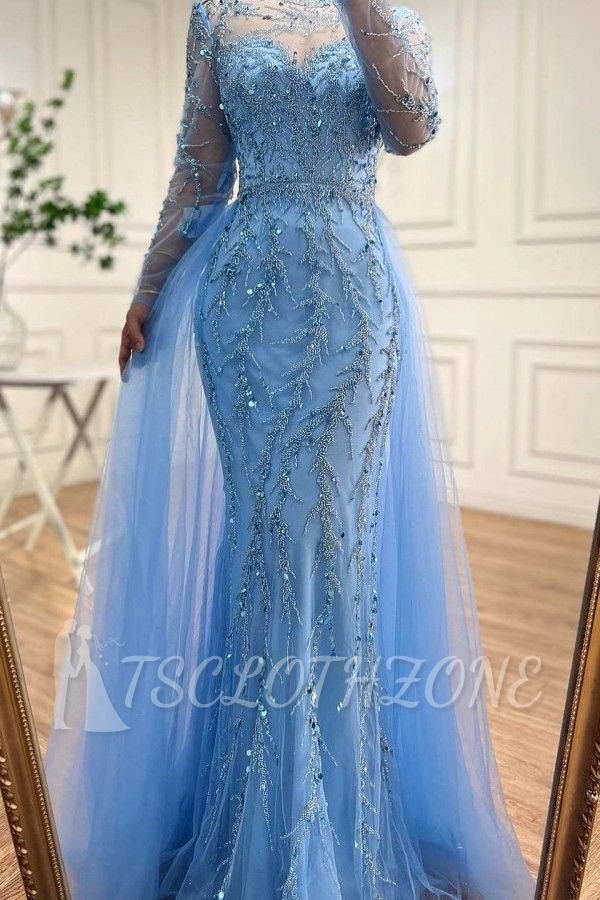 Blue Evening Dresses Long Glitter | prom dresses with sleeves