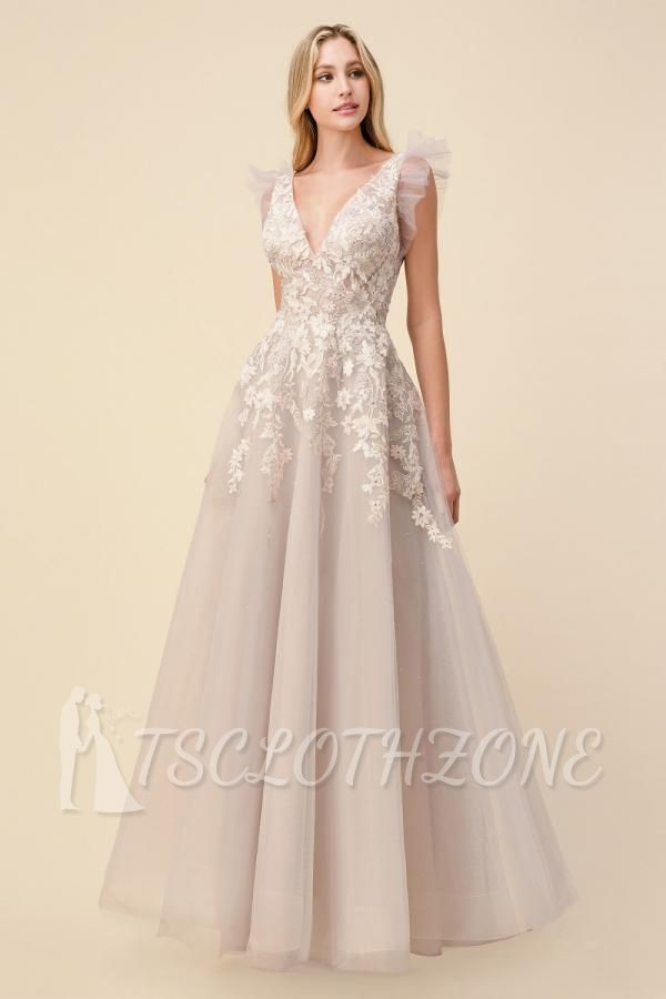 Dazzling V-neck Tulle Lace Appliques Formal Party Maxi Dress