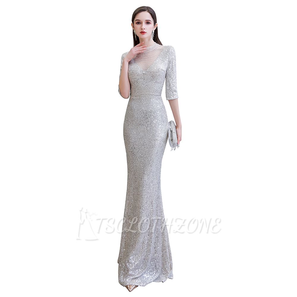 Gorgeous Silver Long sleeves Long Prom Dress