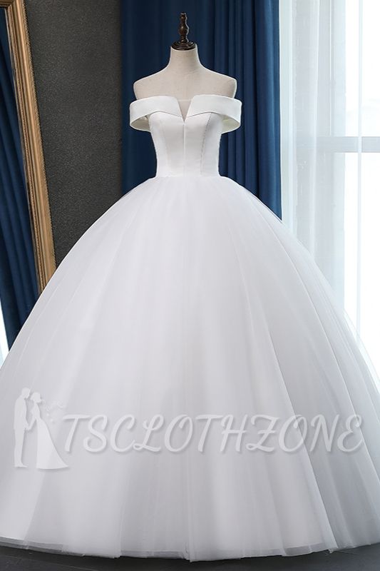 TsClothzone Glamorous Off-the-shoulder A-line Tulle Wedding Dresses White Ruffles Bridal Gowns On Sale