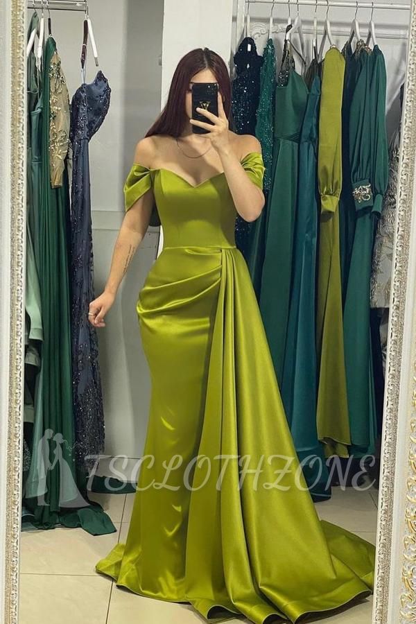 Simple Green off Shoulder Satim Meramid Evening Party Dresses