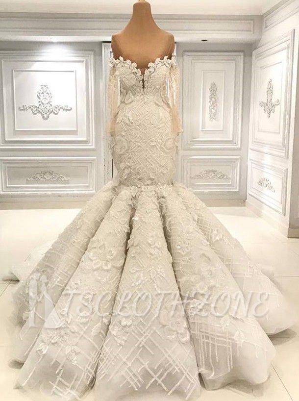 Beautiful Ivory Mermaid Sweetheart Lace Bridal Gowns for Wedding