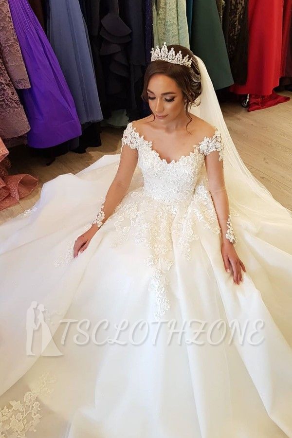 Gorgeous White/Ivory Off-the-Shoulder Floral Wedding Dress