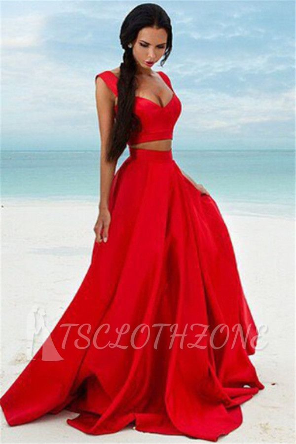 Sexy Two Piece Red Formal Dresses 2022 Cheap Sleeveless Evening Gown