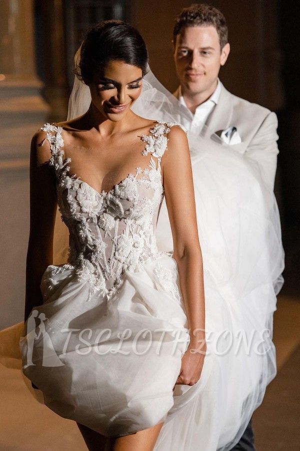 Sweetheart Erin A-Line Lace Sleeveless Tulle Wedding Dress