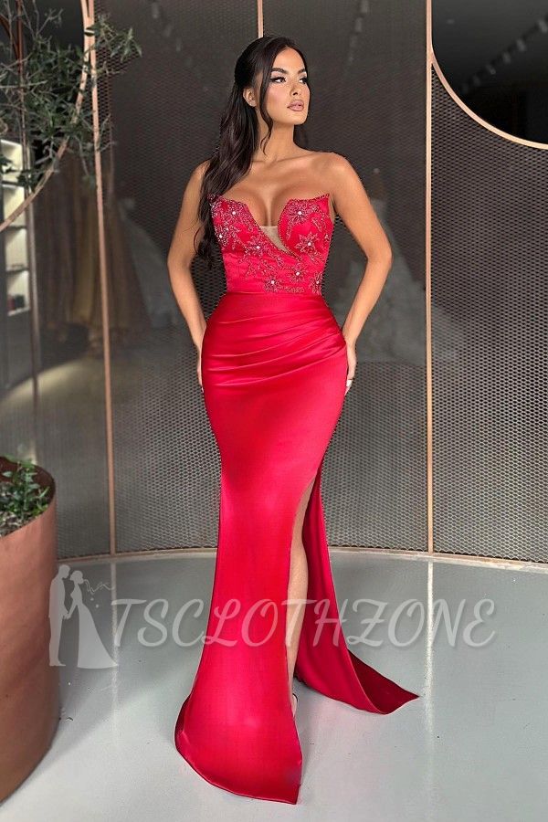 Elegant evening dresses long red | Glitter prom dresses