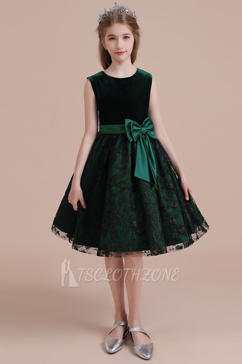 Autumn Knee Length Flower Girl Dress | Lace Velvet A-line Little Girls Pegeant Dress Online