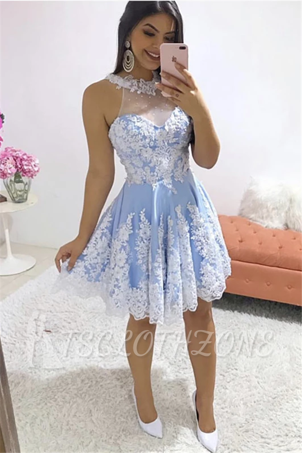 Gorgeous Jewel White Appliques Homecoming Dress | Sleeveless Short A Line Cocktail Dress