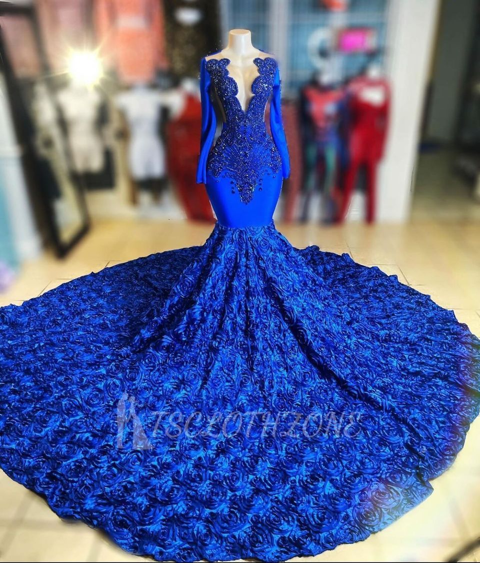 Royal blue mermaid fit and flare prom dress