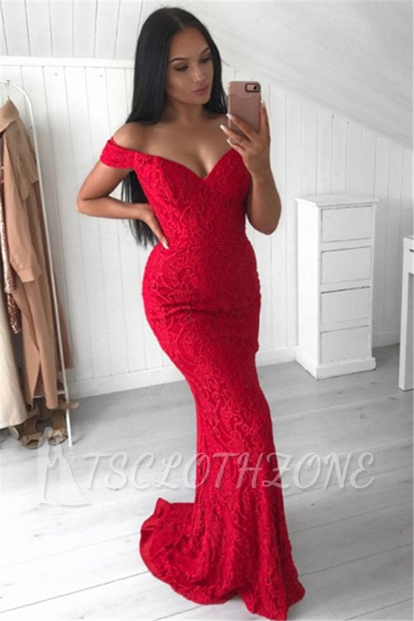 Simple Lace Mermaid Evening Dresses 2022 | Off-the-Shoulder Sexy Prom Dresses