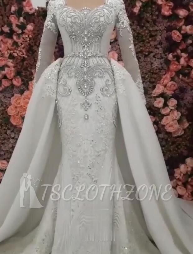 Elegante lange Ärmel Meerjungfrau Brautkleider mit Überrock