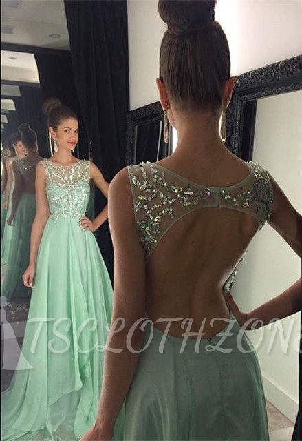 Crystal Halter Chiffon Long Prom Dress Latest Beading Backless Evening Gown