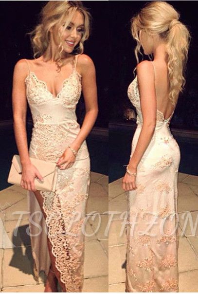 Spaghetti Straps Prom Dresses Side Slit V Neck Sequins Floor Length Sexy Evening Gowns