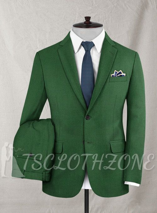 Anzug mit fallendem Revers aus grüner Wolle | zweiteiliger Anzug