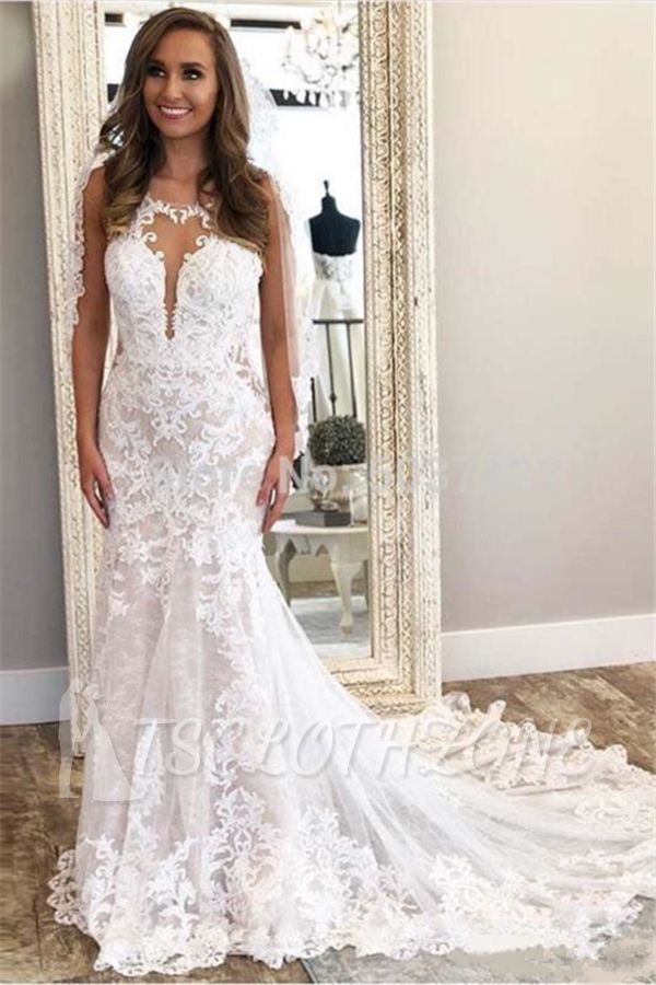 Sexy Sleeveless Column Lace Wedding Dress Online