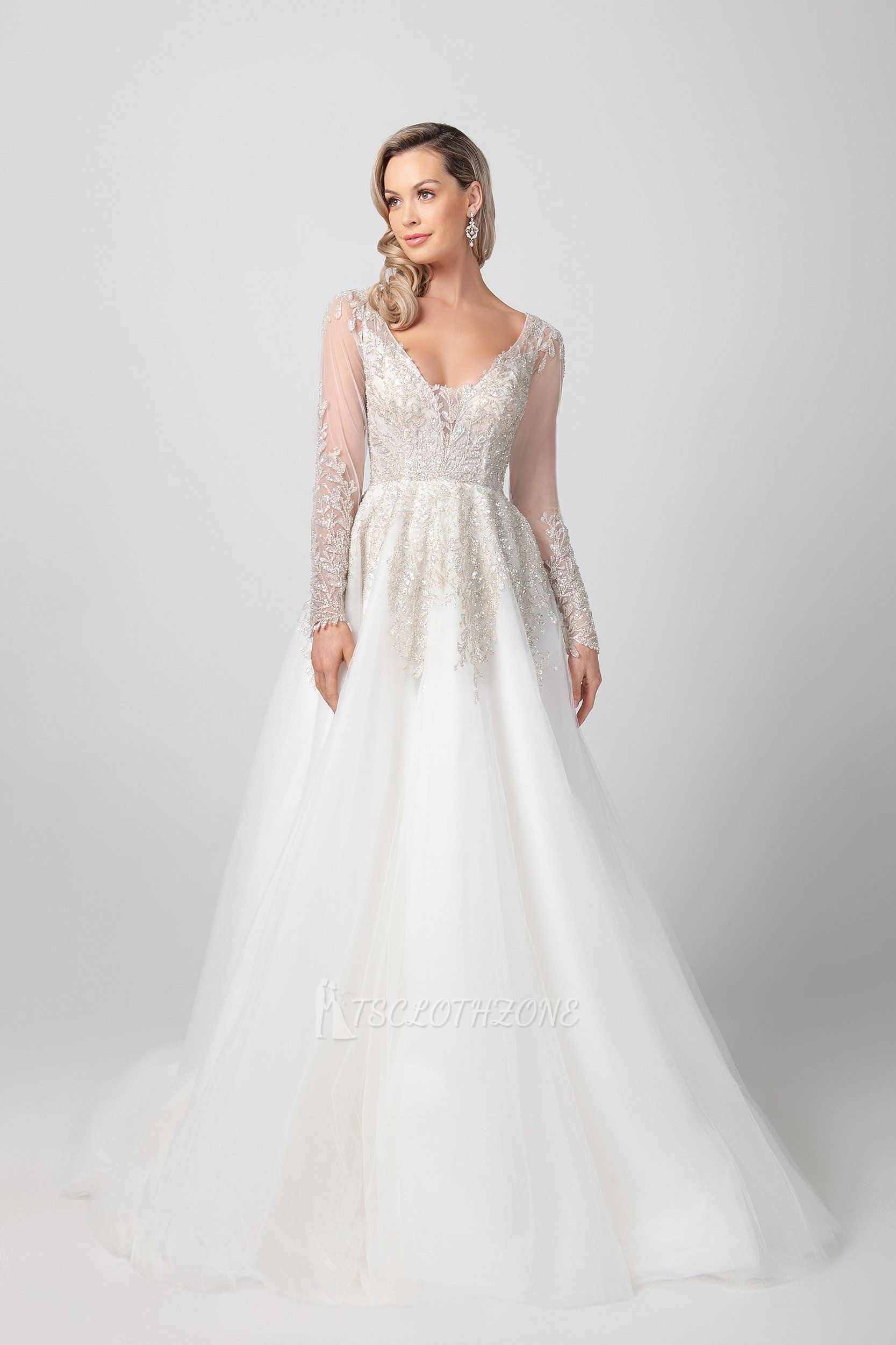 A-word sexy lace deep V boutique wedding dress