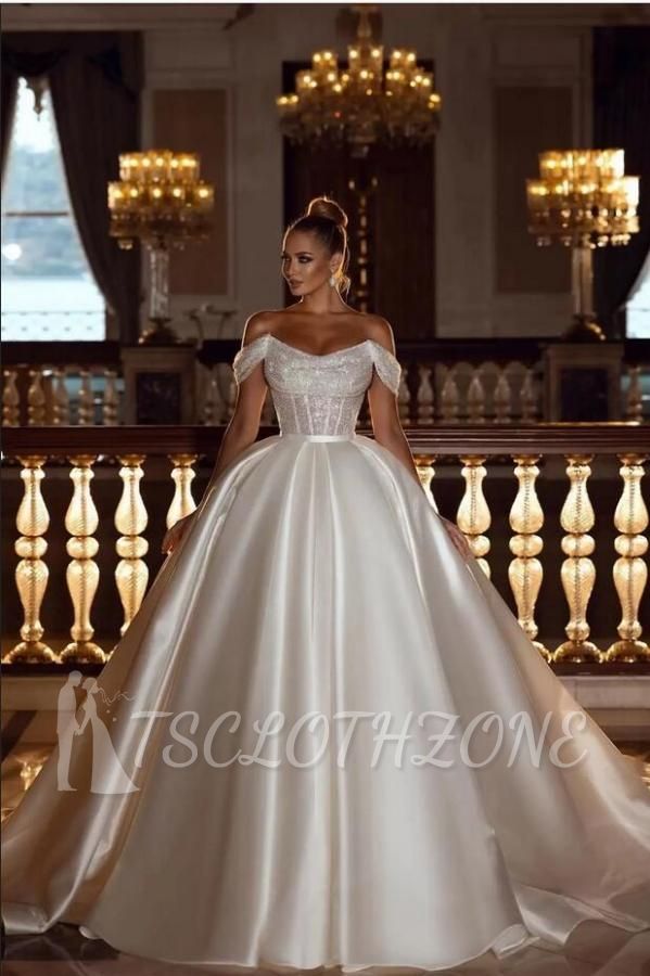 Luxury Wedding Dresses Princess | Satin wedding dresses glitter