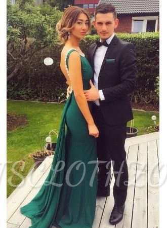 Etui-Rückenfreie Kleider Prom Elegant Scoop Green Peals Abendkleid