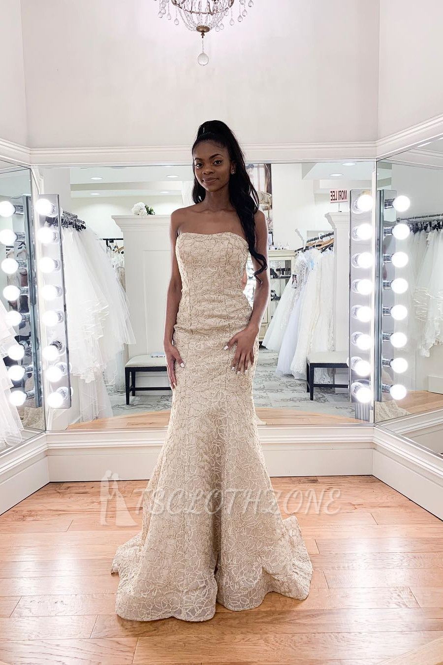 Luxury Strapless Beadings Mermaid Wedding Dress | Affordable Sleeveless Long Bridal Gown