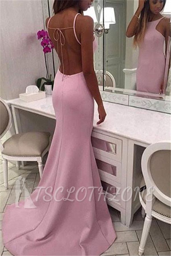 Pink Open Back Sexy Evening Dresses with Straps Cheap Long Formal Dresses 2022 Cheap