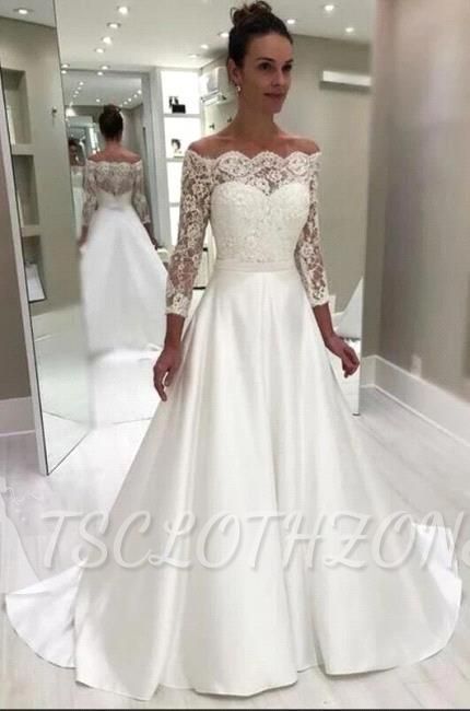 Royal Off-the-shoulder Court train White Princess Wedding Dress