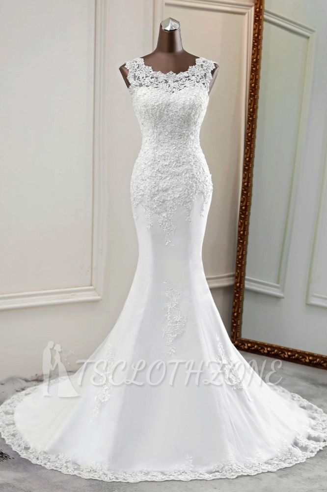 TsClothzone Glamorous Jewel Lace Beading Wedding Dresses Sleeveless Appliques Mermaid Bridal Gowns