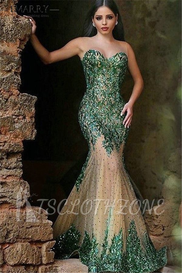 2022 Sparkly Beads Sequins Mermaid Prom Dress Sheer Tulle Prom Gowns