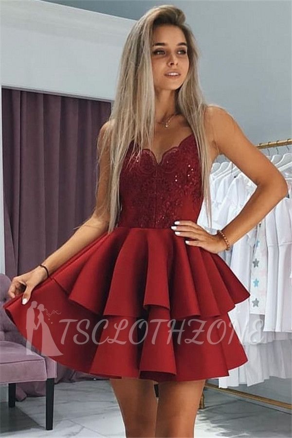 Fashion Layers Homecoming Dresses  Spaghetti Straps Lace Hoco Dresses with Appliques