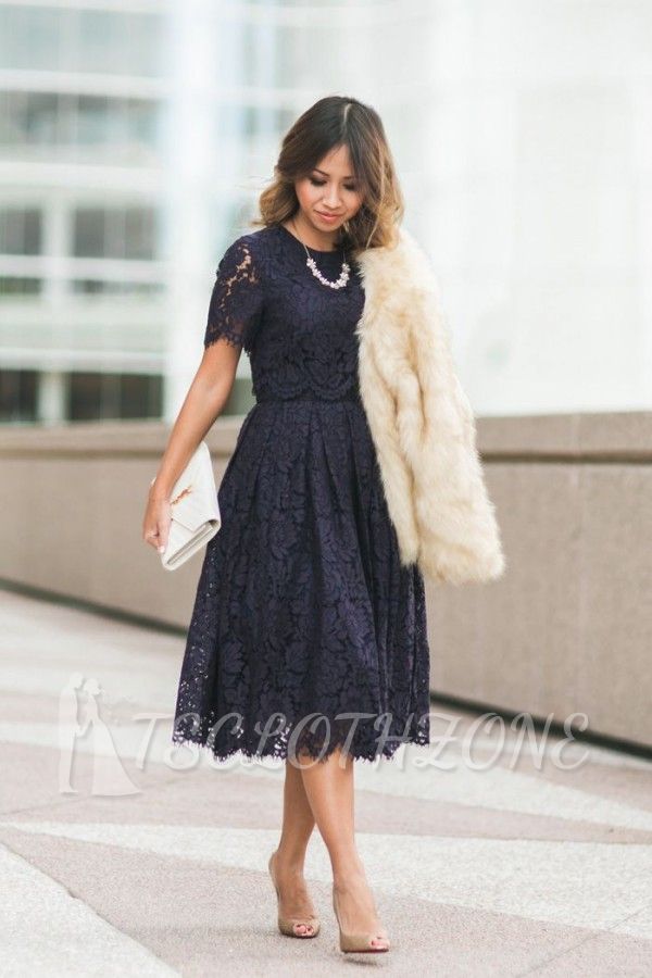 1/2 Sleeve Lace Summer Knee length Homecoming Dress on Sale
