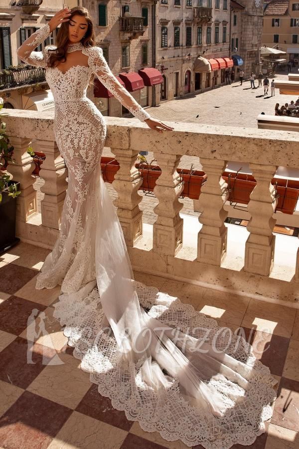 Elegantes Brautkleid mit Ärmeln | Brautkleider Meerjungfrau Spitze